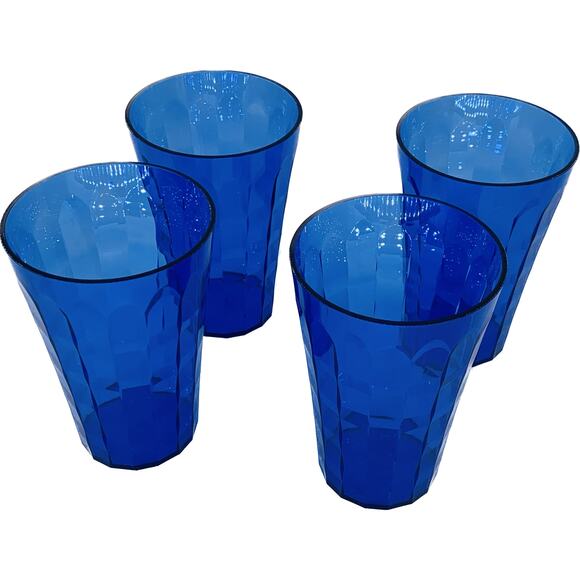 Tupperware Ice Prisms Tumblers Blue 16 Oz. Set 4 Drinking Cups Crystal Durable - Picture 1 of 8